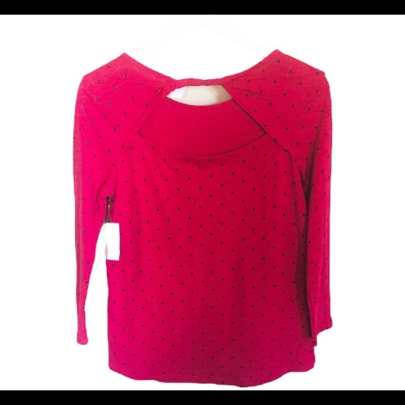 NWT OLD NAVY Twist Back Top With Polka Dot Print & Long Sleeves Red Size Medium - Picture 10 of 14